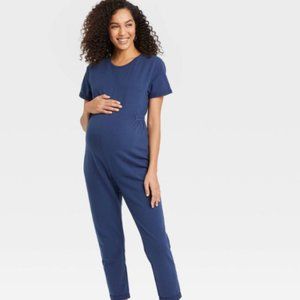 The Nines by HATCH™ Short Sleeve French Terry Cropped Maternity Jumpsuit